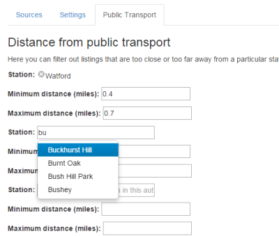 Filter by distance to public transport